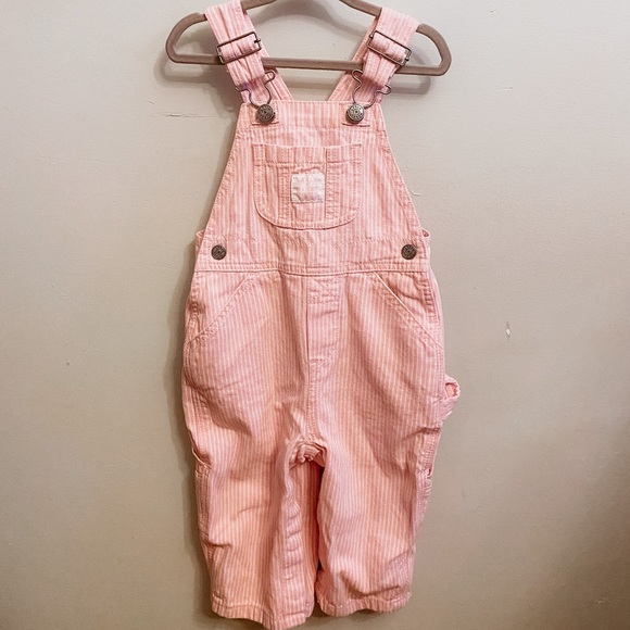 Lakin McKey brand pink and white girls Striped train Overalls  Size 9 months - Picture 2 of 9